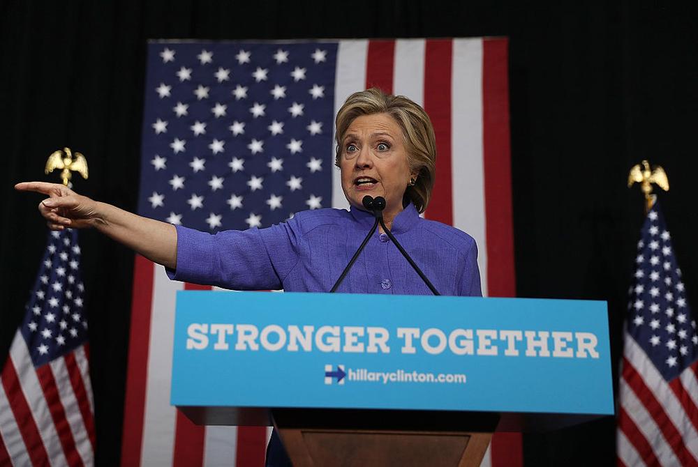 WILTON MANORS, FL - OCTOBER 30: Democratic presidential nominee former Secretary of State Hillary Clinton speaks during a campaign event at The Manor Complex on October 30, 2016 in Wilton Manors, Florida. With less than two weeks to go until election day, Hillary Clinton continues to campaign in Florida and other battleground states. (Photo by Justin Sullivan/Getty Images)