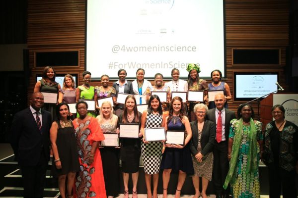 L'Oréal-UNESCO For Women in Science 2016 fellows with (Front row from left) Dr Phil Mjwara, Director General: Department of Science of Technology, Dr Madhvee Madhou, Jury member, Professor Mabel Imbuga, Jury member, Ambassador of France to South Africa, HE Elisabeth Barbier , Sandeep Rai, Managing Director, L’Oreal South Africa, Dr Peggy Oti-Boateng,UNESCO Regional Science Advisor, Coordinator ANSTI, Professor Quarraisha Abdool Karim, 2016 L'Oréal-UNESCO For Women In Science Laureate