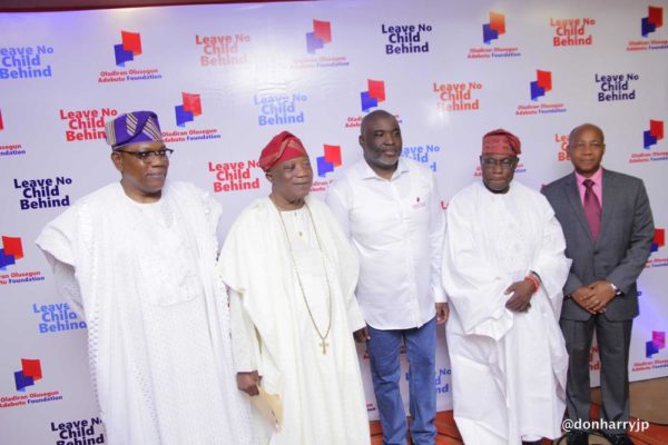 L/R: Chief Kenny Martins, Sir Kessington Adebutu, Olusegun Adebutu, Former President Olusegun Obasanjo and Prof Temitope Alonge