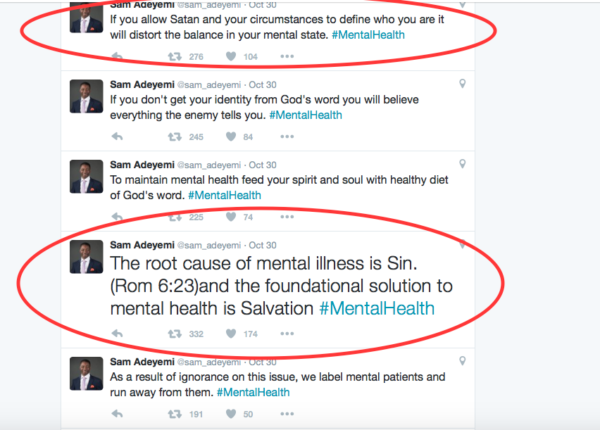 Pastor Sam Adeyemi's tweets on Mental Health Issues