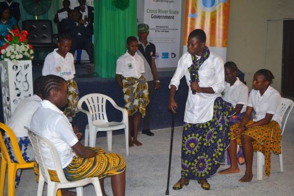 Students of Federal Government Girls College-Calabar staging a playlet against malaria 