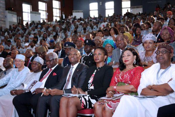 2. L-R; H.E. Lionel Zinsou, Former Primer Minister of the Republic of Benin; Chief Olusegun Obasanjo, Former President of Nigeria; Mr Ernest Bai Koroma, President of Sierra Leone; Tony O. Elumelu, Founder, Tony Elumelu Foundation; Dr. Mrs Awele Elumelu, Wife of the Founder and Trustee of The Tony Elumelu Foundation; Mrs. Folorunso Alakija, Chairman, Rose of Sharon Group and Alhaji Lai Mohammed, Nigerian Minister of Information, during the Tony Elumelu Foundation Forum: Empowering African Entrepreneurs held at the Nigerian Law School in Lagos, OCT 29 2016.