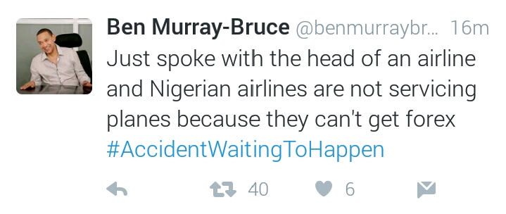 Ben Murray-Bruce Tweets on Airlines