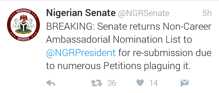 Senate rejects non-career ambassadors' list