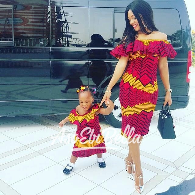 Beautiful mother and daughter twinning