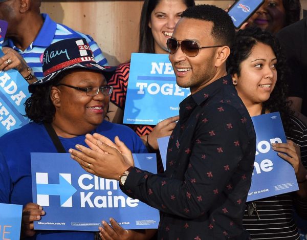 LAS VEGAS, NV - OCTOBER 04: Singer/songwriter John Legend greets supporters after his wife, model and television personality Chrissy Teigen (not pictured), spoke at a campaign event with U.S. Sen. Elizabeth Warren (D-MA) at The Springs Preserve on October 4, 2016 in Las Vegas, Nevada. Warren and Teigen are campaigning for Democratic presidential nominee Hillary Clinton and former Nevada Attorney General and U.S. Senate candidate Catherine Cortez Masto. (Photo by Ethan Miller/Getty Images)
