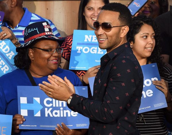 LAS VEGAS, NV - OCTOBER 04:  Singer/songwriter John Legend greets supporters after his wife, model and television personality Chrissy Teigen (not pictured), spoke at a campaign event with U.S. Sen. Elizabeth Warren (D-MA) at The Springs Preserve on October 4, 2016 in Las Vegas, Nevada. Warren and Teigen are campaigning for Democratic presidential nominee Hillary Clinton and former Nevada Attorney General and U.S. Senate candidate Catherine Cortez Masto.  (Photo by Ethan Miller/Getty Images)