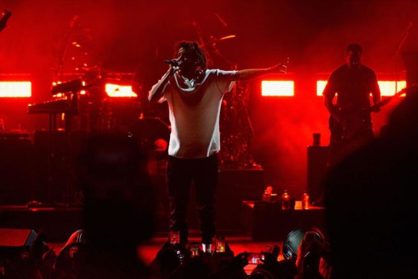 CLEVELAND, OH - NOVEMBER 04:  J Cole performs on stage during a Get Out The Vote concert in support of Hillary Clinton at Wolstein Center in Cleveland, Ohio on November 4, 2016 in Cleveland, Ohio.  (Photo by Duane Prokop/Getty Images)