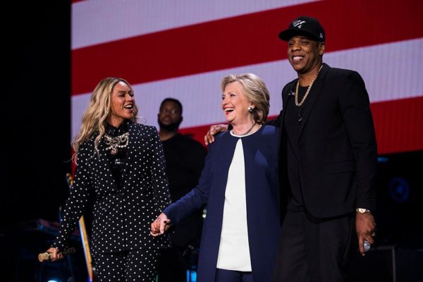 CLEVELAND, OH - NOVEMBER 04: Beyonce and Jay Z perform at a concert for Democratic Presidential candidate Hillary Clinton,  November 4, 2016 in Cleveland, OH  (Photo by Brooks Kraft/ Getty Images)