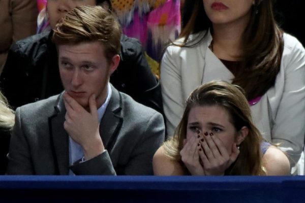 NEW YORK, NY - NOVEMBER 08:  People react as they watch voting results at Democratic presidential nominee former Secretary of State Hillary Clinton's election night event at the Jacob K. Javits Convention Center November 8, 2016 in New York City. Clinton is running against Republican nominee, Donald J. Trump to be the 45th President of the United States.  (Photo by Drew Angerer/Getty Images)