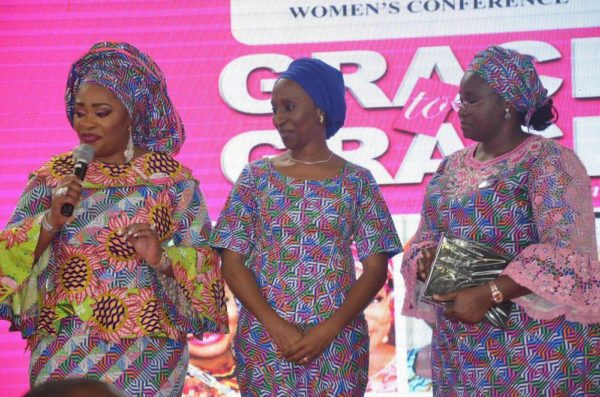 L-R Pastor Siju Iluyomade Convener Arise Women Conference, H.E Dolapo Osinbajo Wife of the Vice president of Federal Republic of Nigeria, H. E Omolewa Ahmed First Lady of Kwara State