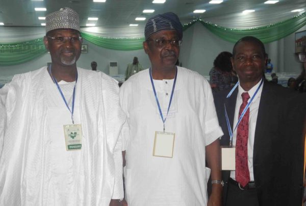 Pic.10. From left: Former chairman of Independent National Electoral Commission (INEC), Prof. Attahiru Jega; former Vice Chancellor of  the University of Ibadan, Prof. Bamiro Olufemi; and former Head of the Civil Service of the Federation, Prof. Dapo Afolabi, at the Nigeria Higher Education Summit in Abuja on Monday (21/11/16). 8499/21/11/2016/ Deborah Bada/BJO/NAN