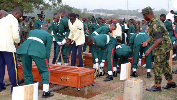 PIC.29. BURIAL OF OFFICER AND SOLDERS THAT LOST THEIR LIVES ON THE NORTH-EASTH IN ABUJA Pic.29. Remains Lt. Col. Mohammed Abu-ALI, five solders and a seaman, during their burial in Abuja on Monday (7/11/16). 8261/11/7/2016/Johnson Udeani/NAN