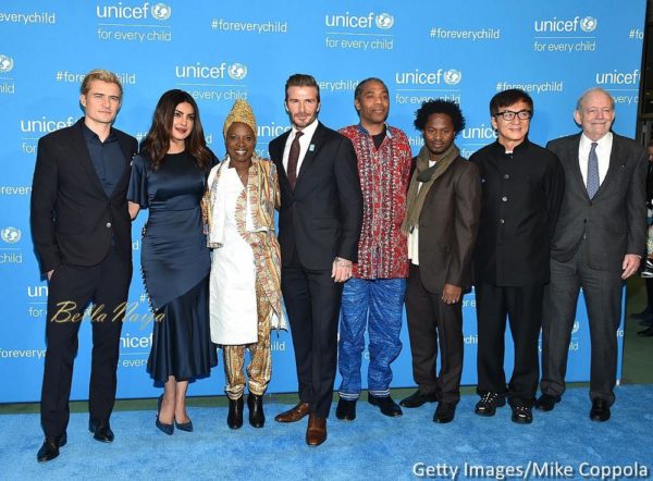 Orlando Bloom, Priyanka Chopra, Angelique Kidjo, David Beckham, Ishmael Beah and Jackie Chan 