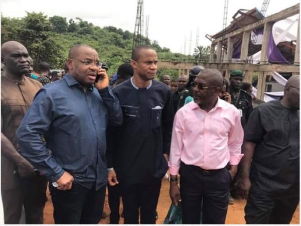 Governor Udom Emmanuel at the scene of the tragedy