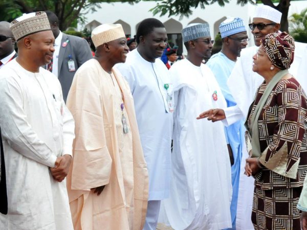 Pic.4. President Muhammadu Buhari (2nd, R) introducing members of his cabinet to the visiting Liberian President, Mrs Ellen Johnson Sirleaf at the Presidential Villa IN Abuja on Monday (5/12/16).  8854/5/12/2016/Callistus Ewelike/BJO/NAN