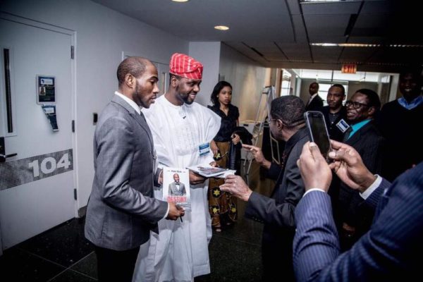 Adebola Williams engaging guests after speaking at Columbia 1