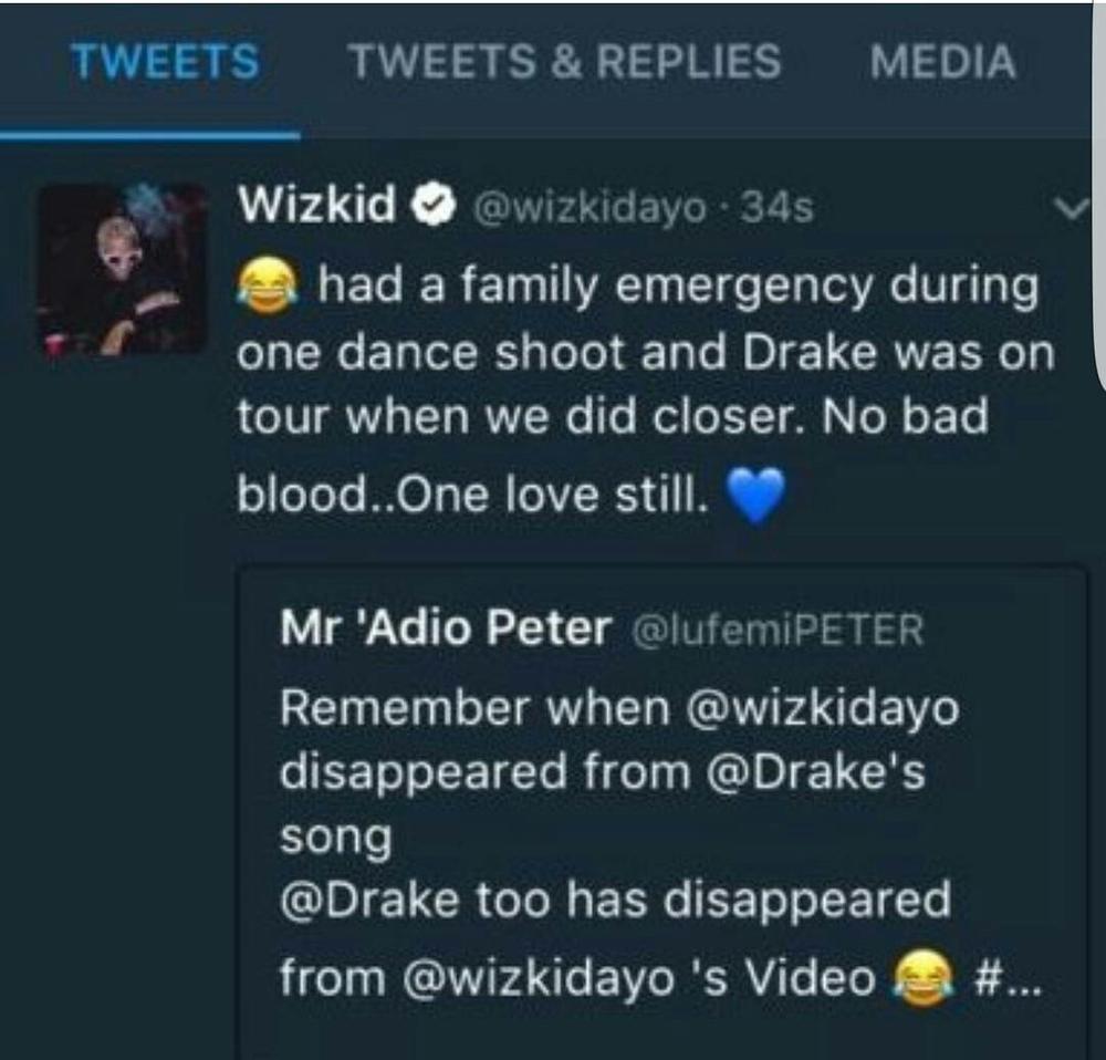 Image result for wizkid drake tweet come closer