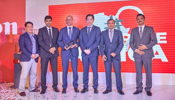 L-R: Raul Gabat, Business Developer, CIG Marketing, Canon Middle East, Parag Kauangal, Product Manager, Photo Video, CCNA, Roman Troethandl, MD CCNA, Koji Sato, B2C Sales Development & Marketing Director, CANON EUROPE. Somesh Adukia - Regional Sales Director, Canon MIDDLE EAST and Rashad Ghani, Product Manager, OPP.