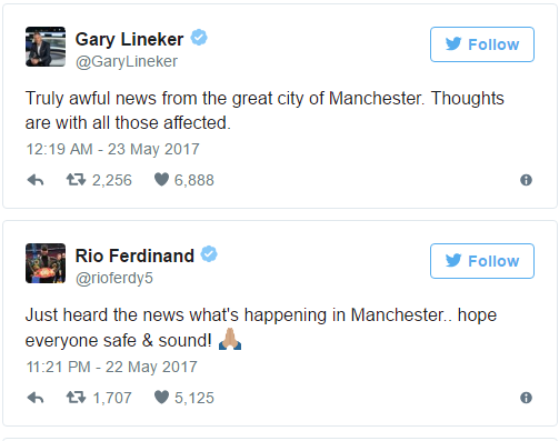 #PrayForManchester: Football World reacts as 19 killed in Suspected UK Terror Attack