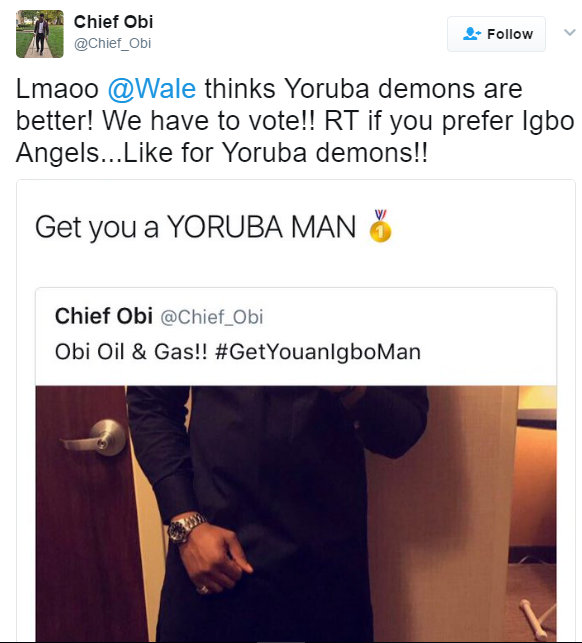 BellaNaija - Checkout this Funny Exchange between Chief Obi and Wale on Twitter