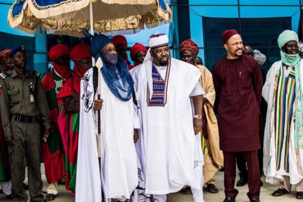 The Emir of Dutse, the Dan Amana and Chief Emeka Nwajiuba awaiting the arrival of the Ooni of Ife at The airport