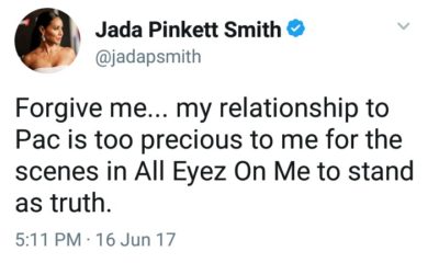 BellaNaija - "Pac never said goodbye to me" - Jada Pinkett Smith faults 2Pac's Biopic "All Eyez on Me"