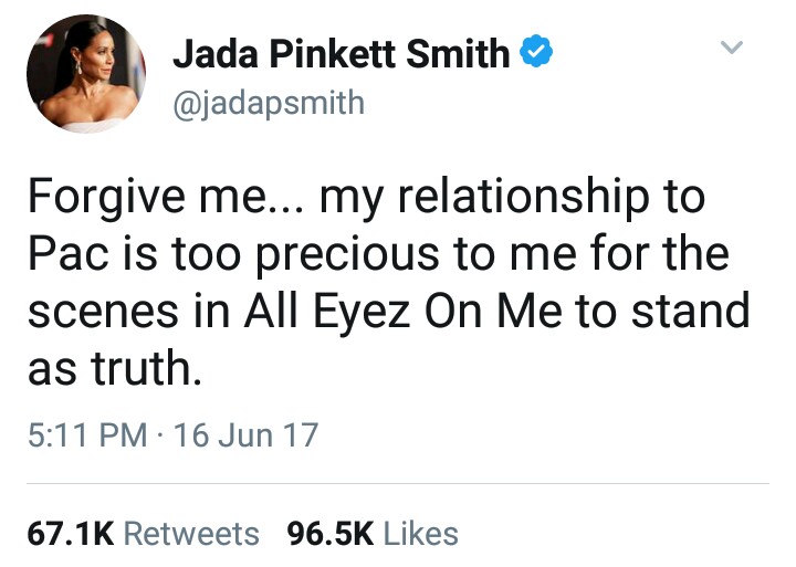 BellaNaija - "Pac never said goodbye to me" - Jada Pinkett Smith faults 2Pac's Biopic "All Eyez on Me"