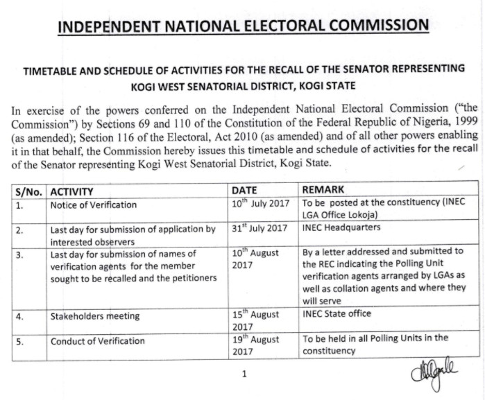 INEC releases Schedule for Recall of Dino Melaye