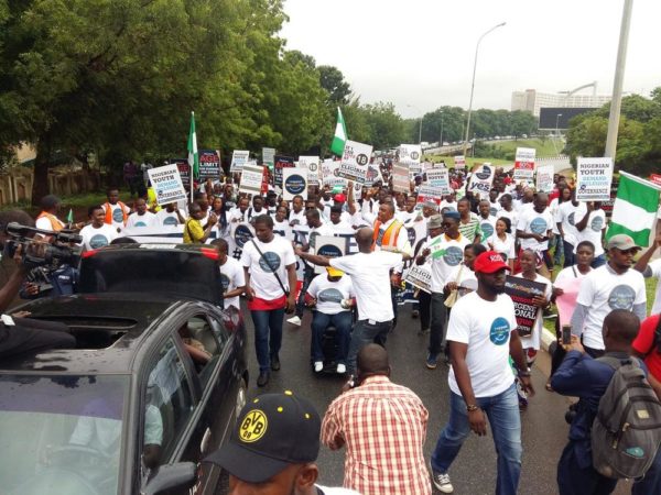 #NotTooYoungToRun Nigerians protest to have Age of running for Presidency lowered to 30