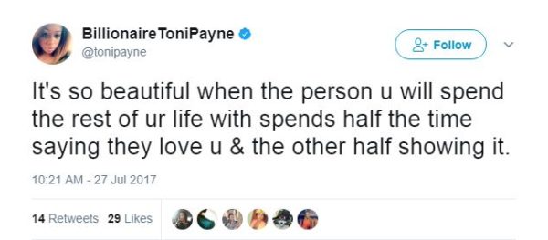 Toni Payne hints at finding Love again in series of Tweets