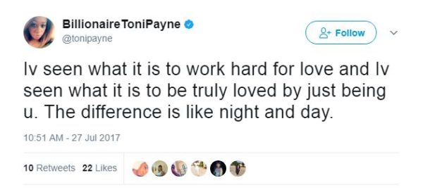 Toni Payne hints at finding Love again in series of Tweets