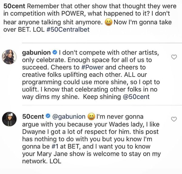 There's Enough space for all of us to succeed! 50 Cent is throwing Shade and Gabrielle Union is clapping back