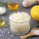 Body scrub of sea salt with lemon, rosemary and olive oil