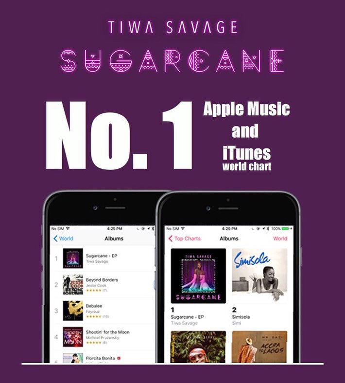 BellaNaija - Tiwa Savage's New EP "Sugarcane" tops iTunes & Apple Music charts