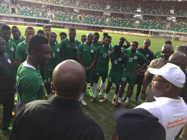 Governor Udom visits Super Eagles, Pledges $10,000 for every Goal - BellaNaija