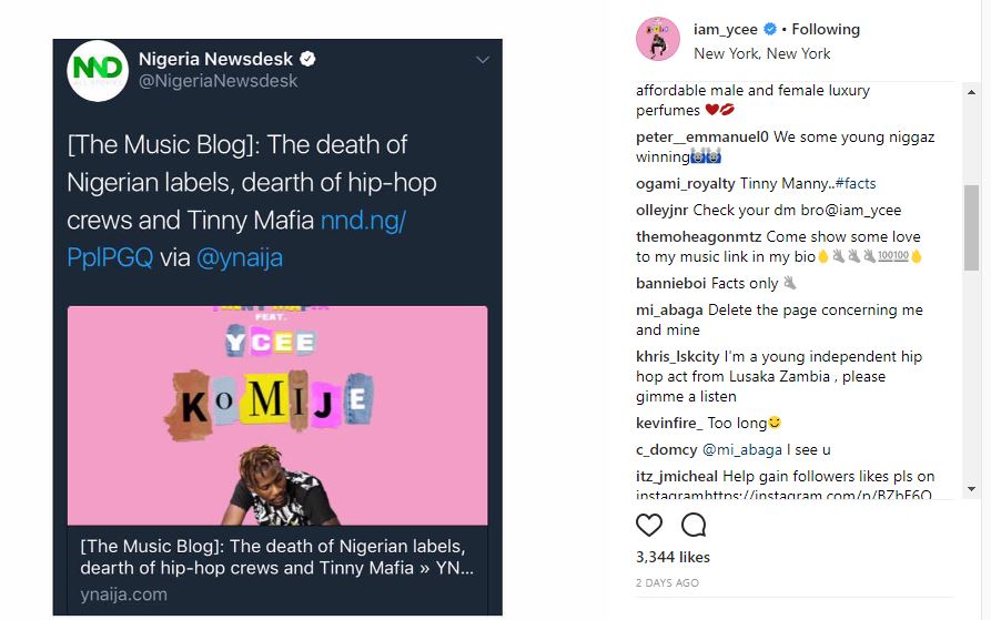 BellaNaija - "Delete the page concerning me & mine" - M.I to Ycee over Instagram post