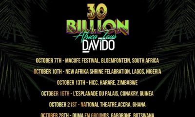 Lagos, Bloemfontein, Accra, Harare... Davido unveils Dates & Cities for 30 Billion Africa Tour