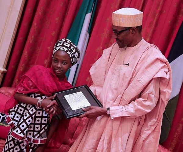 Little Aysha, Nicole & Maya meet President Buhari - BellaNaija