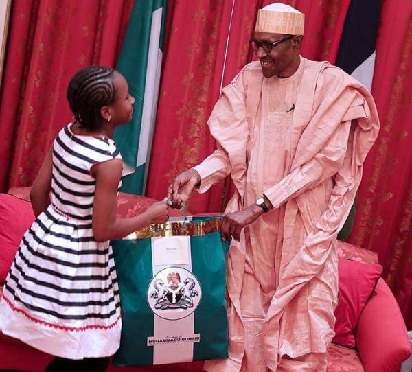 Little Aysha, Nicole & Maya meet President Buhari - BellaNaija