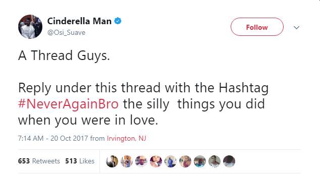 #NeverAgainBro: Twitter Users give accounts of Love Tales gone sour