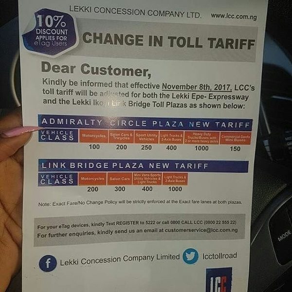 LCC to increase Toll Fares for Lekki-Epe Expressway & Lekki-Ikoyi Link Bridge - BellaNaija