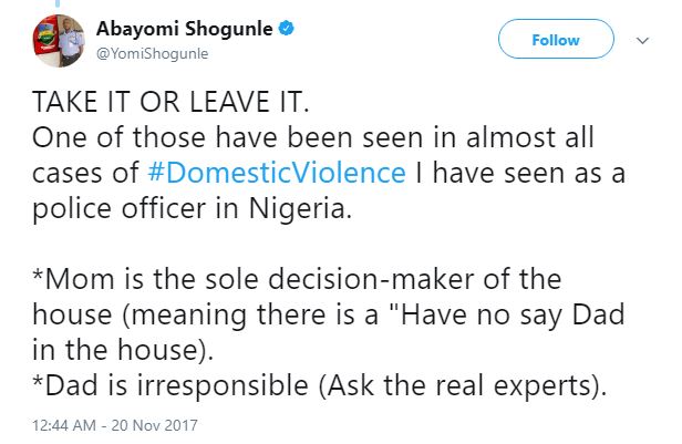 ACP Yomi Shogunle's Tweet on #DomesticViolence is causing mixed reactions