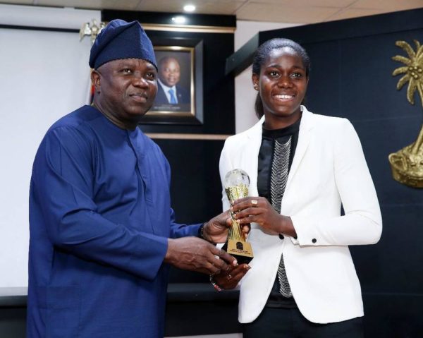 Ambode hosts Asisat Oshoala at Lagos House, Ikeja - BellaNaija