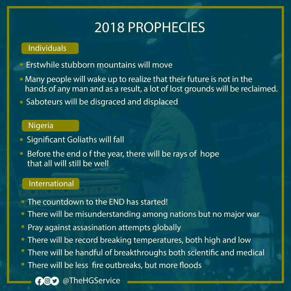 "Significant Goliaths will fall" - RCCG releases 2018 Prophesies - BellaNaija