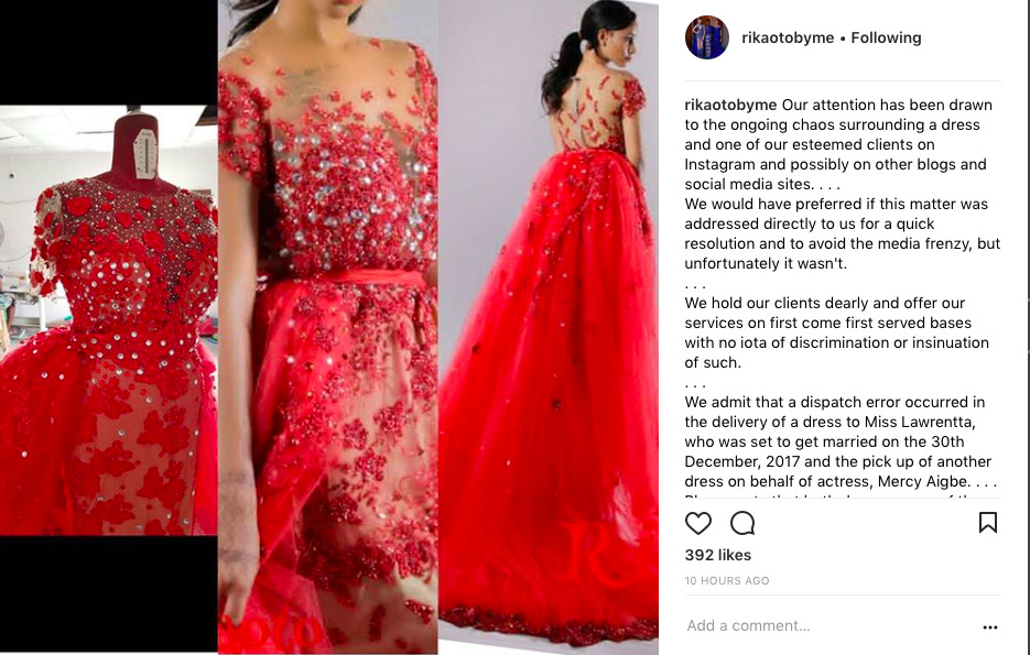 Fashion Designer Rikaotobyme apologizes for using bride’s fabric for Mercy Aigbe Birthday shoot - BellaNaija