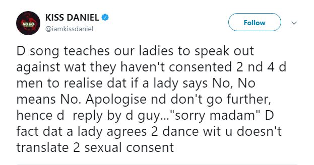 "Yeba" does not promote sexual harassment in any way - Kiss Daniel