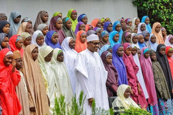 President Buhari hosts Dapchi Girls in Abuja - BellaNaija