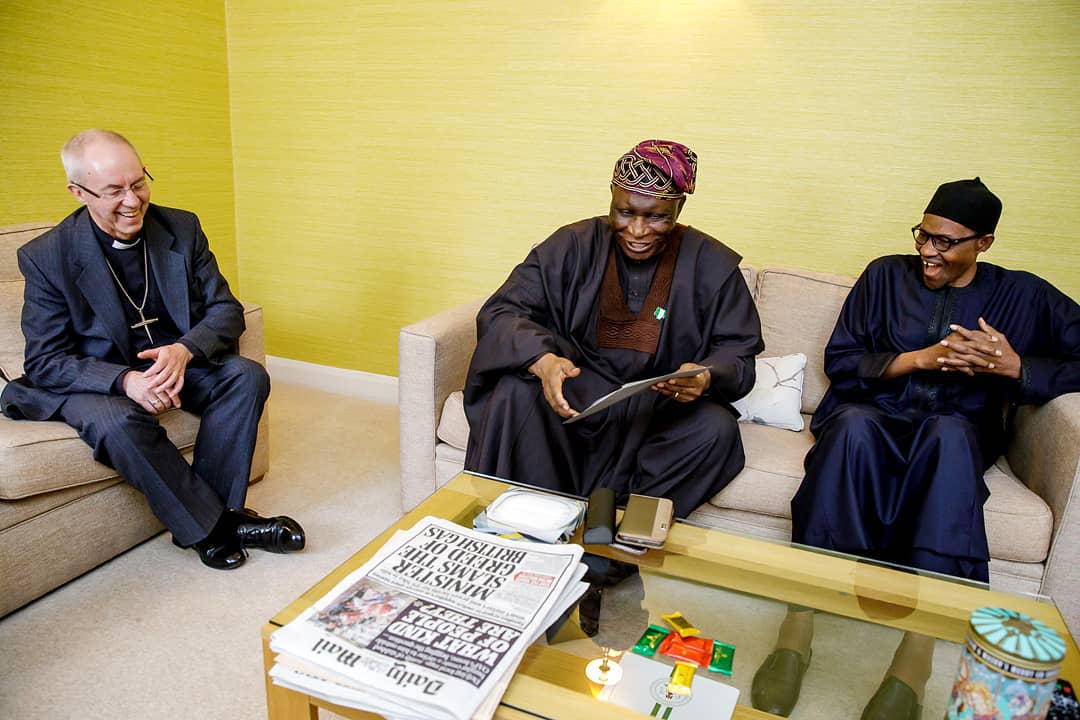 President Buhari receives Archbishop of Canterbury & Nigerian High Commissioner at the Abuja House in London