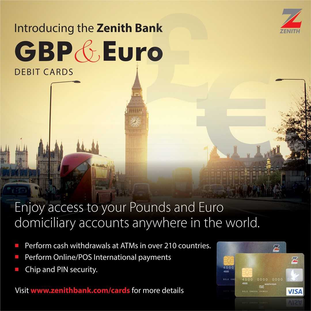 Zenith Bank euro & pound debit visa card